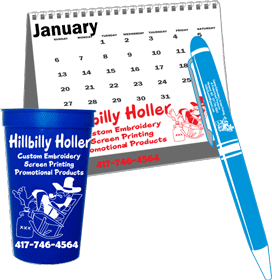 customized promotional cups, calendars, and pens